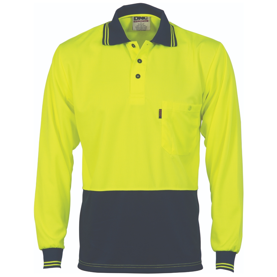Picture of DNC Hi Vis Two Tone Cool Breathe Polo Shirt 175gsm L/S YELLOW/NAVY
