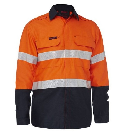 Picture of BISLEY Apex 185 Taped Hi Vis FR Ripstop Vented HRC2 Shirt 185gsm L/S