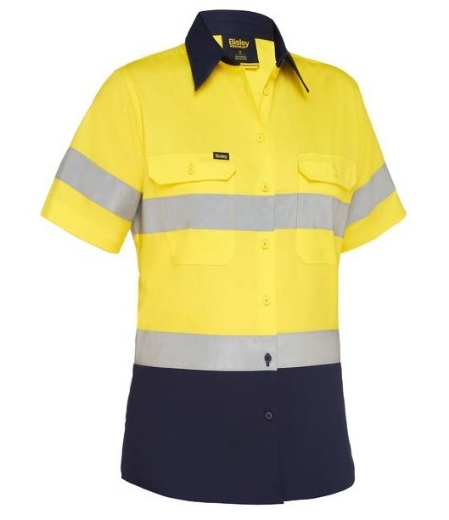 Picture of BISLEY Womens Taped Hi Vis Cool Lightweight Drill Shirt 100% Cotton Preshrunk Drill 155gsm S/S