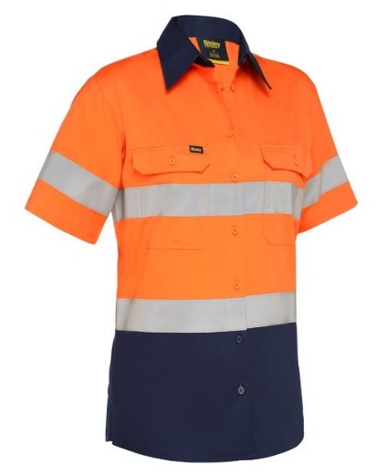 Picture of BISLEY Womens Taped Hi Vis Cool Lightweight Drill Shirt 100% Cotton Preshrunk Drill 155gsm S/S