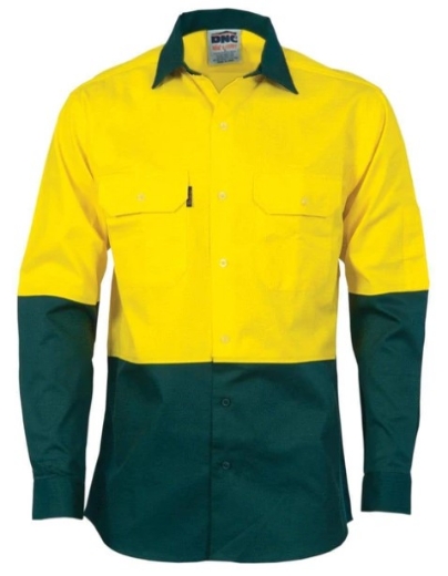 Picture of DNC Hi Vis 2 Tone Cool Breeze 100% Cotton Shirt 155gsm L/S
