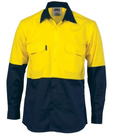 Picture of DNC Hi Vis 2 Tone Cool Breeze 100% Cotton Shirt 155gsm L/S