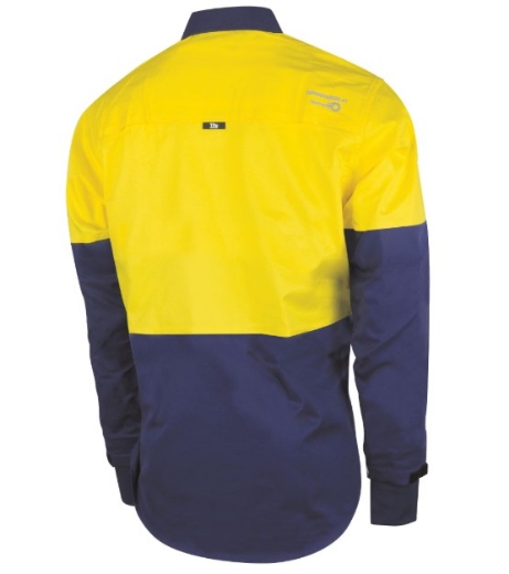 Picture of TRU WORKWEAR Lightweight Vented Hi-Vis Yellow/Navy Drill Shirt with Graphex® Cut Resistant Sleeve 160gsm L/S