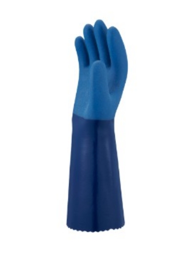 Picture of SHOWA Seamless Polyester / Nylon Liner Fully Coated Nitrile Chemical Gauntlet with Rough Nitrile Palm Finish 35cm long