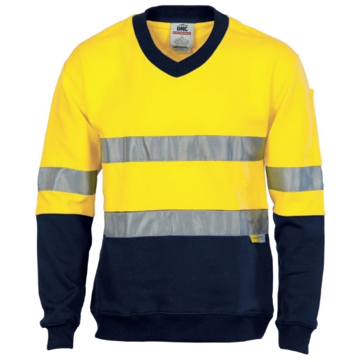 Picture of DNC Hi Vis Two Tone 100% Cotton Fleecy Sweat Shirt V-Neck with 3M R/Tape