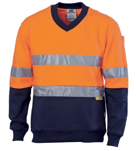 Picture of DNC Hi Vis Two Tone 100% Cotton Fleecy Sweat Shirt V-Neck with 3M R/Tape