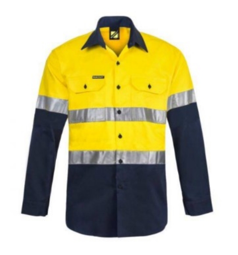 Picture of WORKCRAFT Lightweight Hi Vis Vented 100% Cotton Drill Reflective Shirt 155gsm L/S
