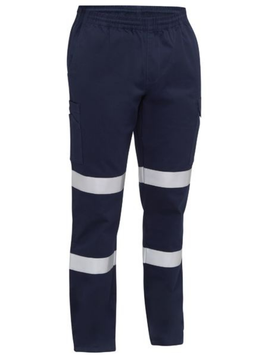 Picture of BISLEY Taped Biomotion Navy Stretch Cotton Drill Elastic Waist Work Pant 280gsm