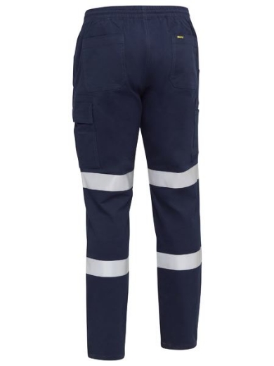 Picture of BISLEY Taped Biomotion Navy Stretch Cotton Drill Elastic Waist Work Pant 280gsm